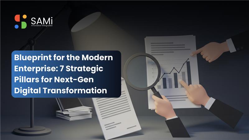 A strategic, C-suite blueprint outlining the seven pillars of next-gen digital transformation, intelligence-first architecture, platform ecosystems, data trust, modernization, and security-by-design